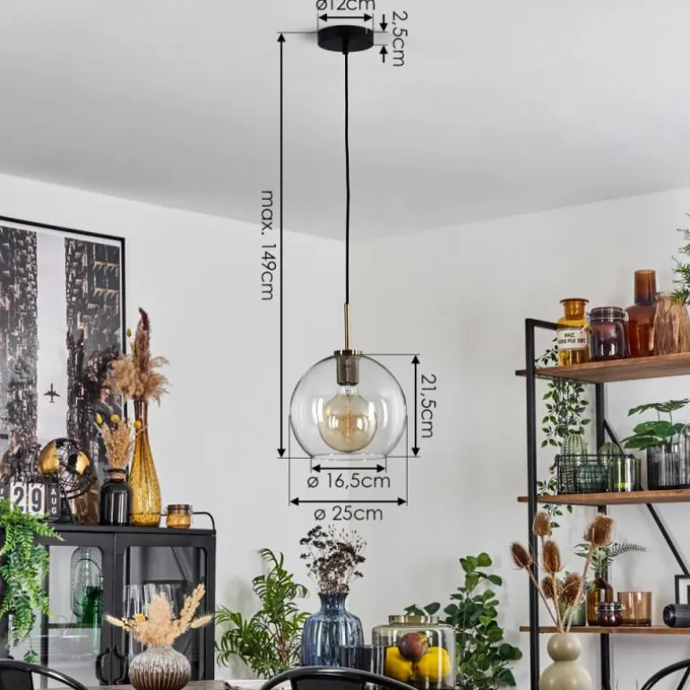 Suspension Verre 25 cm Koyoto Vieux laiton, 1 lumière