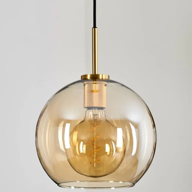 Suspension Verre 25 cm Koyoto Or, Noir, 1 lumière