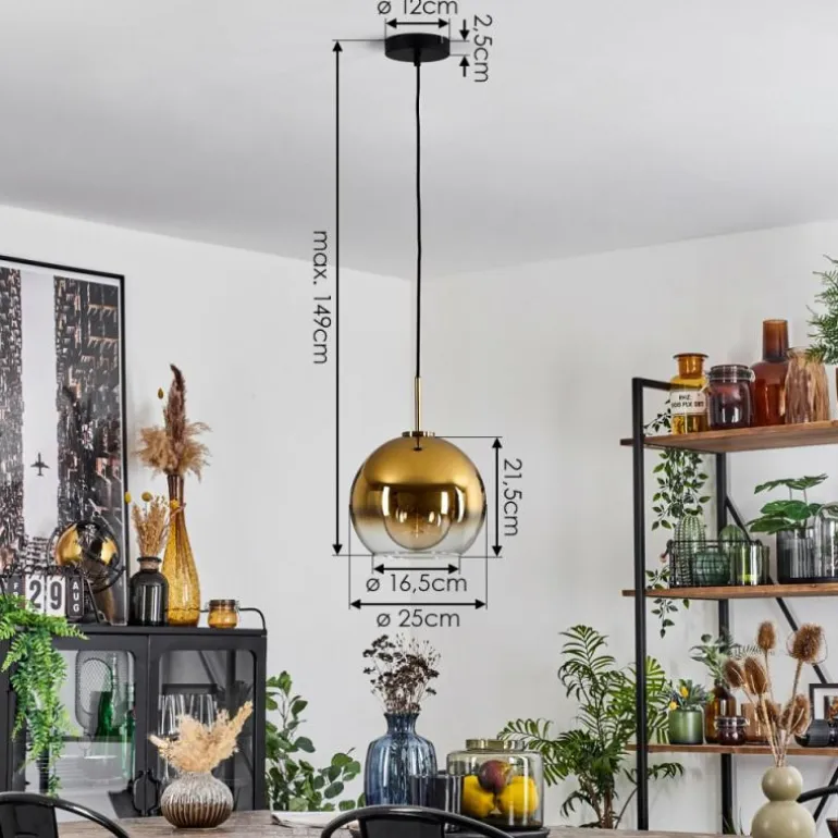 Suspension Verre 25 cm Koyoto Vieux laiton, 1 lumière