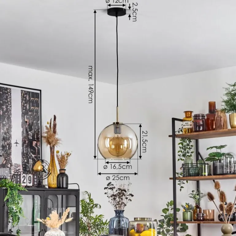 Suspension Verre 25 cm Koyoto Vieux laiton, 1 lumière