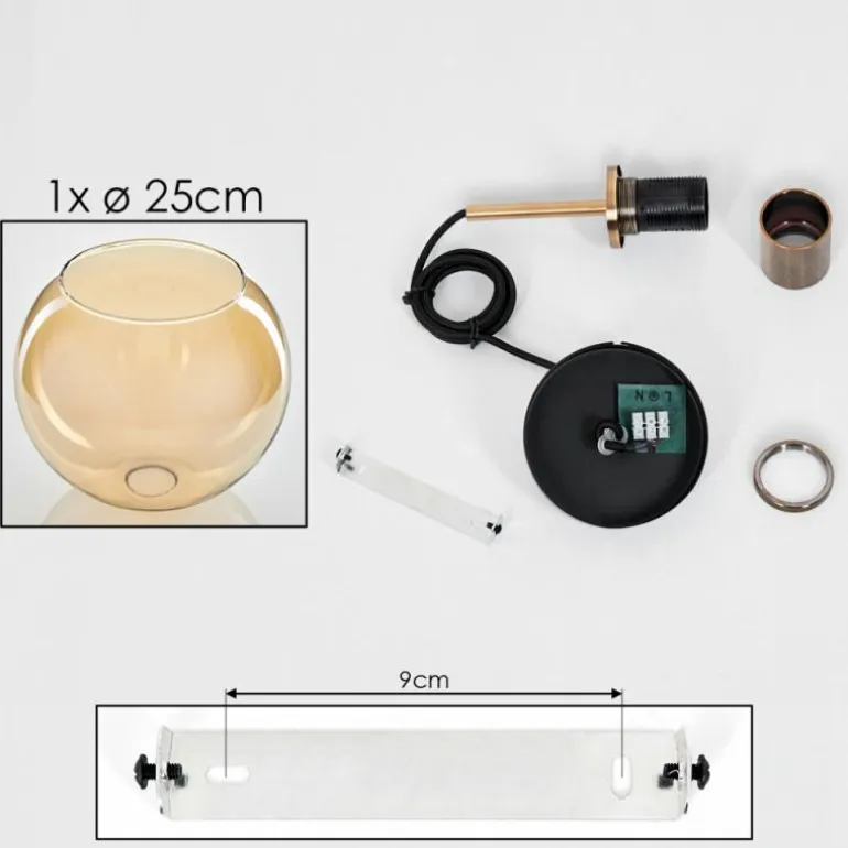 Suspension Verre 25 cm Koyoto Vieux laiton, 1 lumière