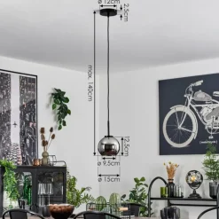 Suspension Verre 15 cm Koyoto Acier inoxydable, Noir, 1 lumière
