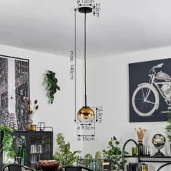 Suspension Verre 15 cm Koyoto Acier inoxydable, Noir, 1 lumière