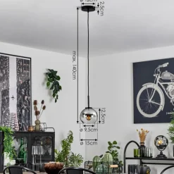 Suspension Verre 15 cm Koyoto Acier inoxydable, Noir, 1 lumière