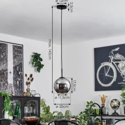 Suspension Verre 20 cm Koyoto Acier inoxydable, Noir, 1 lumière