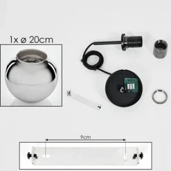 Suspension Verre 20 cm Koyoto Acier inoxydable, Noir, 1 lumière