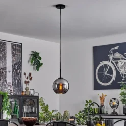 Suspension Verre 20 cm Koyoto Acier inoxydable, Noir, 1 lumière