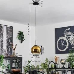 Suspension Verre 20 cm Koyoto Acier inoxydable, Noir, 1 lumière