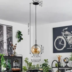 Suspension Verre 20 cm Koyoto Acier inoxydable, Noir, 1 lumière