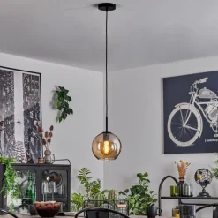 Suspension Verre 20 cm Koyoto Acier inoxydable, Noir, 1 lumière