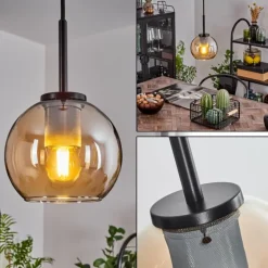 Suspension Verre 15 cm Koyoto Acier inoxydable, Noir, 1 lumière