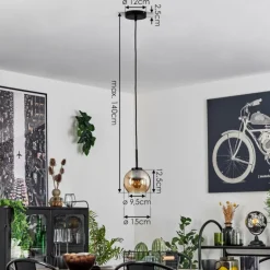 Suspension Verre 15 cm Koyoto Acier inoxydable, Noir, 1 lumière