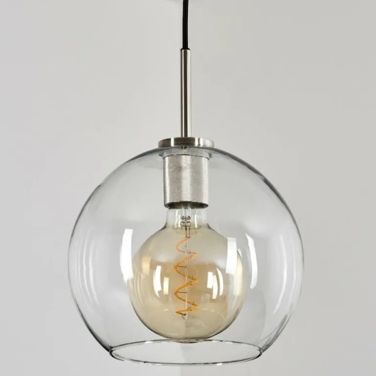 Suspension Verre 25 cm Koyoto Noir, Argenté, 1 lumière