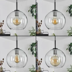 Suspension Verre 25 cm Koyoto Acier inoxydable, Noir, 1 lumière