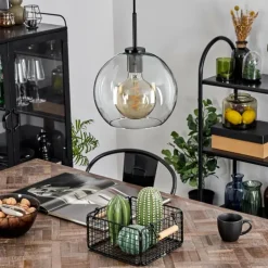 Suspension Verre 25 cm Koyoto Acier inoxydable, Noir, 1 lumière