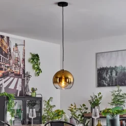 Suspension Verre 25 cm Koyoto Noir, Argenté, 1 lumière