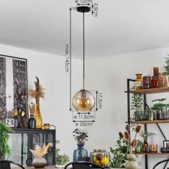 Suspension Verre 20 cm Koyoto Acier inoxydable, Noir, 1 lumière