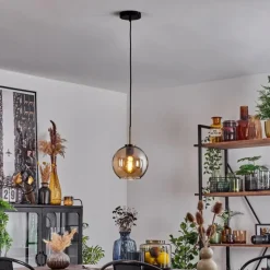 Suspension Verre 20 cm Koyoto Acier inoxydable, Noir, 1 lumière