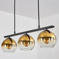Suspension Verre 15 cm Koyoto Or, Clair, 3 lumières