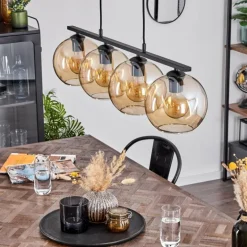 Suspension Verre 20 cm Koyoto Ambre, 4 lumières