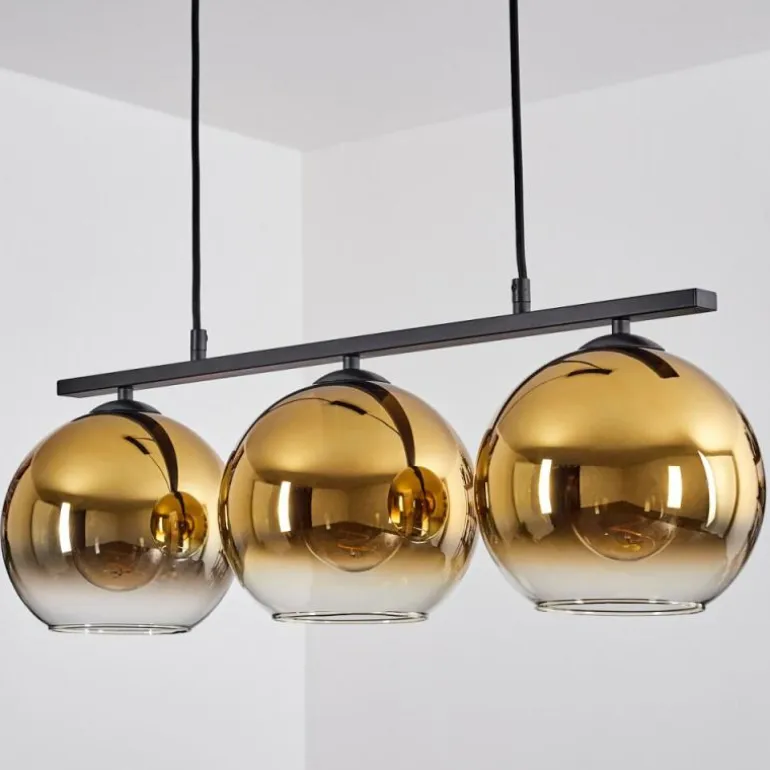 Suspension Verre 20 cm Koyoto Or, Clair, 3 lumières
