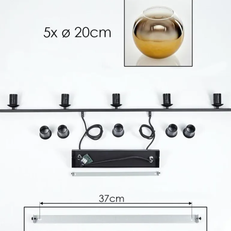 Suspension Verre 20 cm Koyoto Or, Clair, 5 lumières