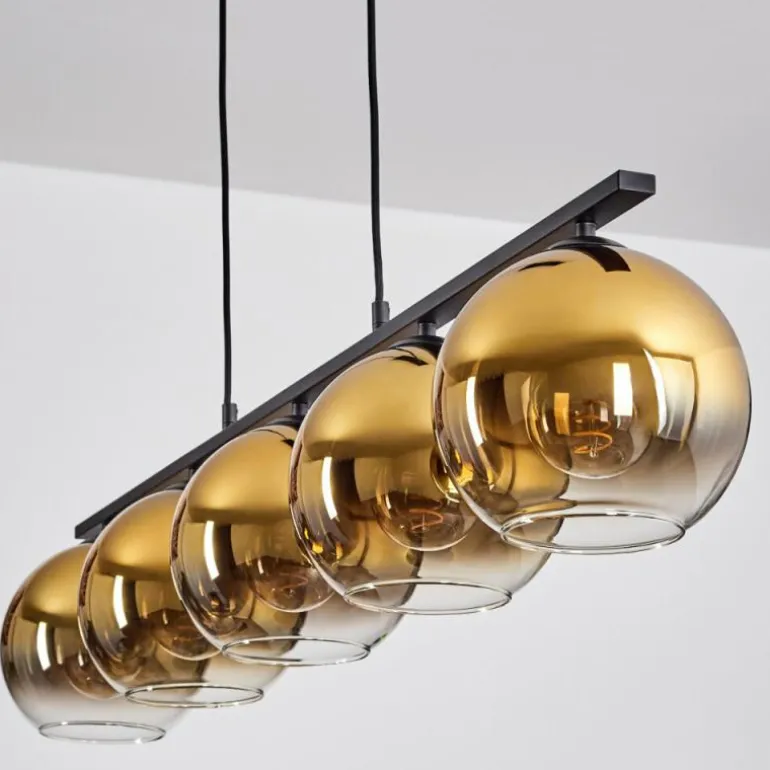 Suspension Verre 20 cm Koyoto Or, Clair, 5 lumières