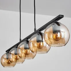 Suspension Verre 15 cm Koyoto Ambre, 5 lumières