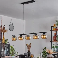Suspension Verre 15 cm Koyoto Ambre, 5 lumières