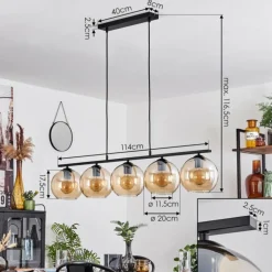Suspension Verre 20 cm Koyoto Ambre, 5 lumières