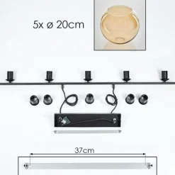 Suspension Verre 20 cm Koyoto Ambre, 5 lumières