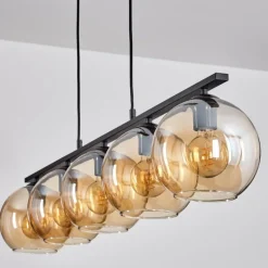 Suspension Verre 20 cm Koyoto Ambre, 5 lumières