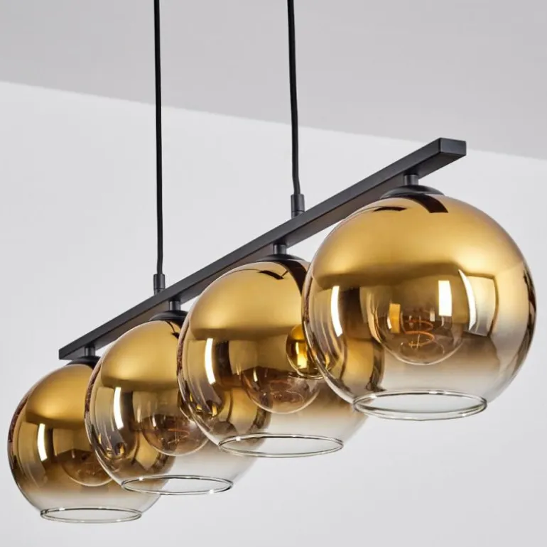 Suspension Verre 20 cm Koyoto Or, 4 lumières