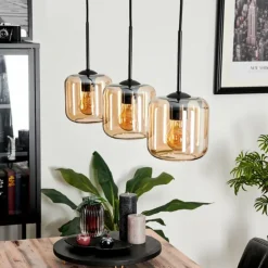 Suspension Verre 15 cm Lauden Ambre, 3 lumières
