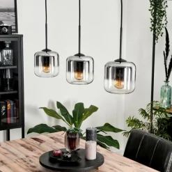 Suspension Verre 15 cm Lauden Chrome, Clair, Fumé, 3 lumières