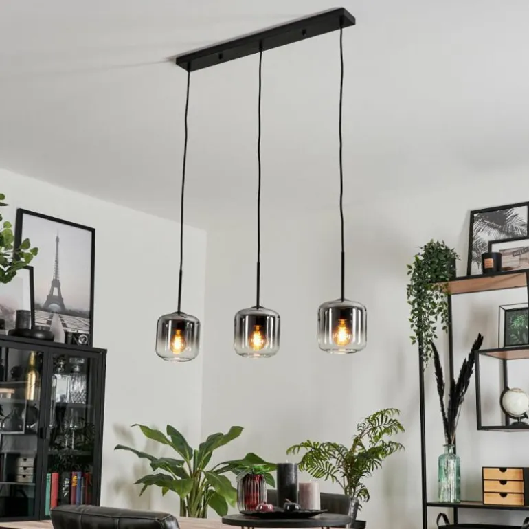 Suspension Verre 15 cm Lauden Clair, Fumé, 3 lumières