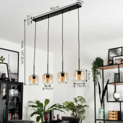 Suspension Verre 15 cm Lauden Ambre, Clair, 4 lumières