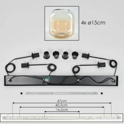 Suspension Verre 15 cm Lauden Ambre, Clair, 4 lumières