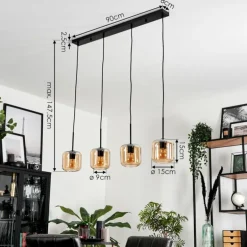 Suspension Verre 15 cm Lauden Ambre, 4 lumières