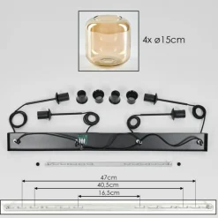 Suspension Verre 15 cm Lauden Ambre, 4 lumières