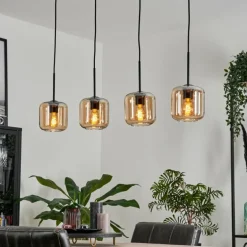 Suspension Verre 15 cm Lauden Ambre, 4 lumières