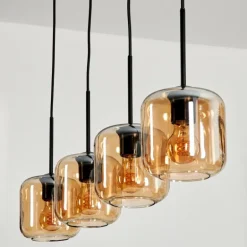 Suspension Verre 15 cm Lauden Ambre, 4 lumières