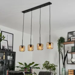 Suspension Verre 15 cm Lauden Ambre, 4 lumières