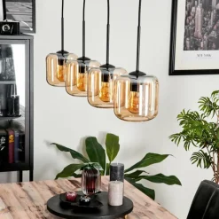 Suspension Verre 15 cm Lauden Ambre, 4 lumières