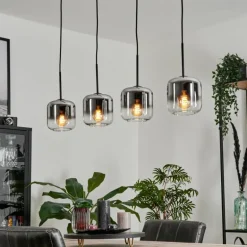 Suspension Verre 15 cm Lauden Chrome, Clair, Fumé, 4 lumières