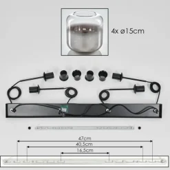Suspension Verre 15 cm Lauden Clair, Fumé, 4 lumières