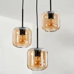 Suspension Verre 15 cm Lauden Ambre, 3 lumières