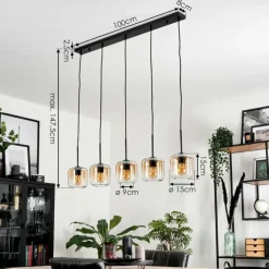 Suspension Verre 15 cm Lauden Ambre, Clair, 5 lumières