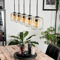 Suspension Verre 15 cm Lauden Ambre, Clair, 5 lumières