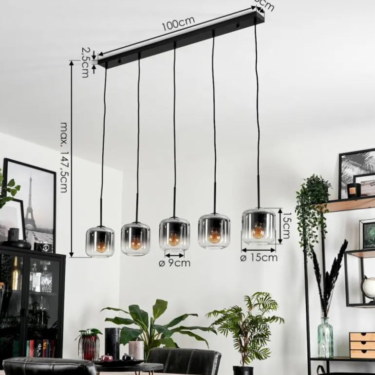 Suspension Verre 15 cm Lauden Clair, Fumé, 5 lumières
